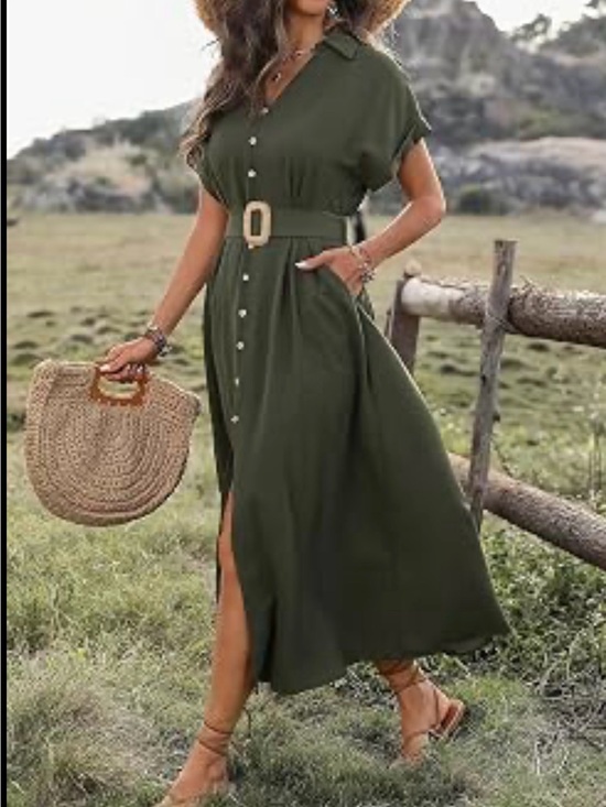 Zara Dresses & Skirts - Zara Linen-Blend Olive Button-Front Shirt Maxi Dress with Belt